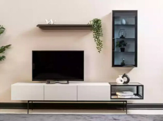 Ein unvergleichlicher TV-Schrank und Regale im minimalistischen Stil