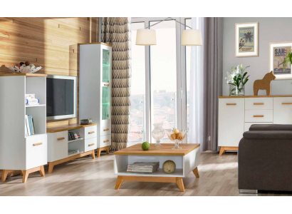 Wohnwand Wohnzimmer-Set Vitrine Lowboard Wandregal TV Tisch 5 tlgs