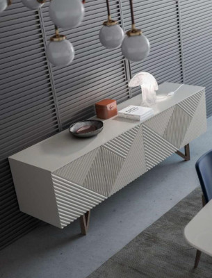 Esszimmergarnitur Moderne Esszimmergarnitur Weißes Sideboard mit Stauraum