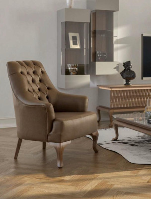 Braune Chesterfield Luxus Sofagarnitur Moderner Dreisitzer Sessel Textil