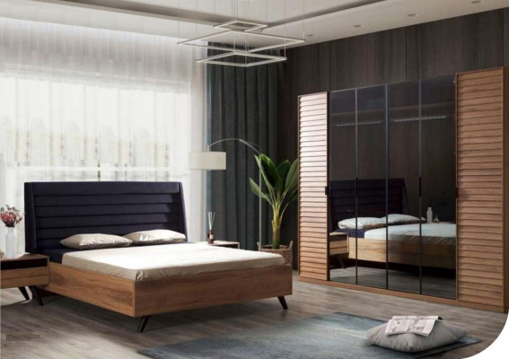 Großes Schlafzimmer-Set Schlafzimmermöbel Kleiderschrank Bett Nachttische