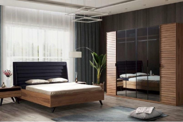 Großes Schlafzimmer-Set Schlafzimmermöbel Kleiderschrank Bett Nachttische