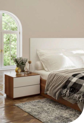 Weiß-Braunes Schlafzimmer Set Luxus Holzmöbel Bett Nachttische Kommode