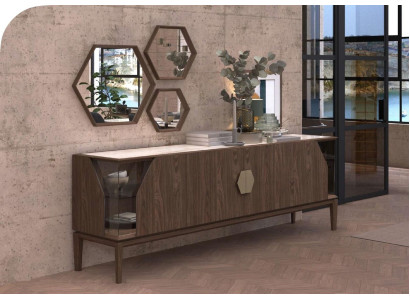 Luxus Braunes Sideboard Mit Glaselementen Stauraum Esszimmermöbel Holz