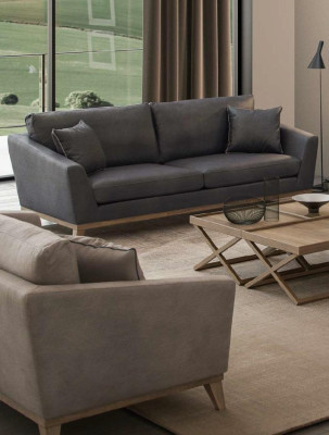Grauer Dreisitzer Holzgestell Moderne Wohnzimmercouch Neu Luxus Design