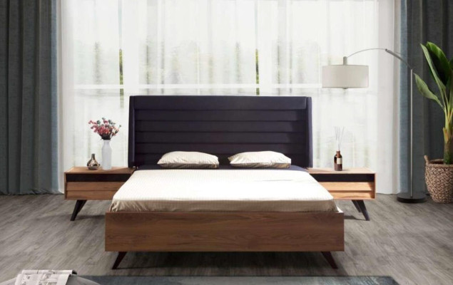 Schwarz Braunes Bettgestell Doppelbett Schlafzimmer Möbel Designer Bett