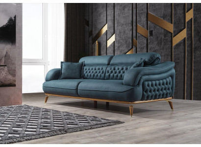 Wohnzimmer Sofa 3 Sitzer Couch Möbel Holz Blau Polster Möbel Sofa Neu