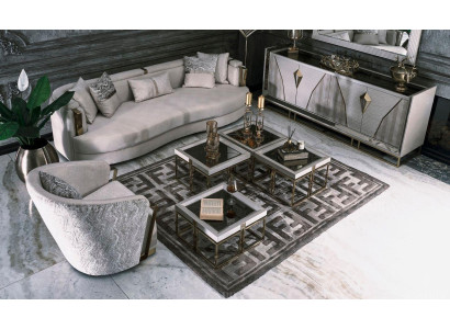 Luxus Garnitur Stoffsofa Sessel Wohnzimmer Couchtische Set 7tlg Grau