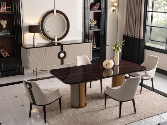 Luxus Essgruppe Esszimmer Esstisch Essecke Stühle Beige Holz Set 7tlg