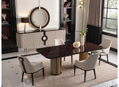 Luxus Essgruppe Esszimmer Esstisch Essecke Stühle Beige Holz Set 7tlg