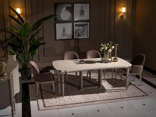 Essgruppe Essecke Esstisch Stühle Set 7tlg Esszimmer Beige Holz Design