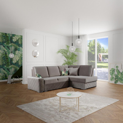 Schlafsofa Samt Bettfunktion Sitz Leder Lounge Wohnlandschaft Ecksofa L-form Neu