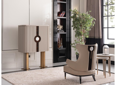 Sessel Gruppe Wohnzimmer Barschrank Modern Ohrensessel Beige Schrank
