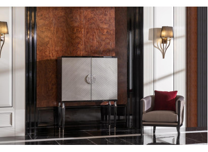 Garnitur Sessel Barschrank Grau Stoff Ohrensessel Bar Wohnzimmer Set