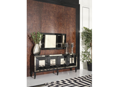 Komplette Sideboard Anrichte Schrank Spiegel Set Schwarz Holz Luxus
