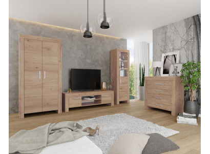 Wohnzimmer Wohnwand Set Gruppe Garnitur Vitrine Kommode 4tlg. Holz Möbel Regal