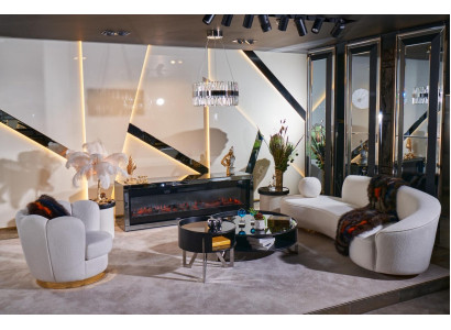 Luxuriöse Weiße Wohnzimmer Garnitur 3-Sitzer Sessel Runder Couchtisch