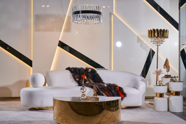 Luxuriöse Weiße Wohnzimmer Garnitur 3-Sitzer Sessel Runder Couchtisch