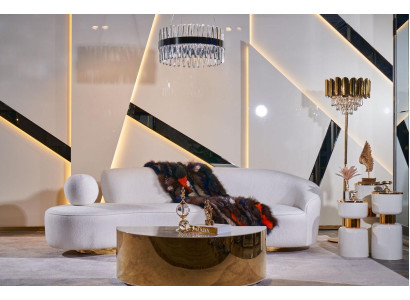 Modernes Weißes Sofa Luxus Polster 3-Sitzer Halbrunder Couchtisch 2tlg