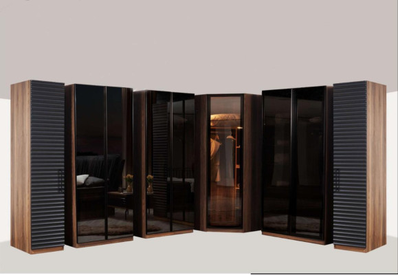 Braun-Schwarzes Schlafzimmer Set Komplette Garnitur Bett 2x Nachttische