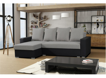 Sofa L-Form Sofas Grau Couch Ecke Textil Wohnzimmer Couchen Schlafsofa Kasten