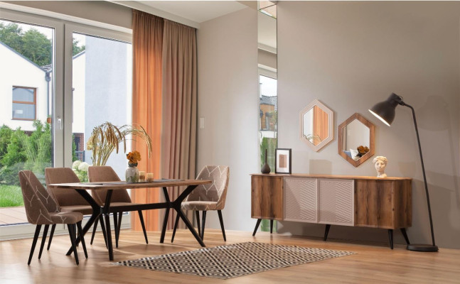 Braunes Modernes Esszimmer Set Anrichte Holz Esstisch 2x Spiegel 8tlg