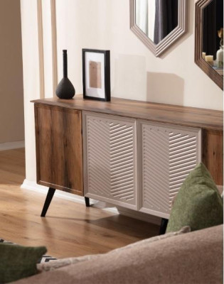 Braunes Modernes Esszimmer Set Anrichte Holz Esstisch 2x Spiegel 8tlg
