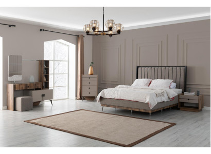 Graue Schlafzimmer Garnitur Doppelbett 2x Nachttische Holz Schminktisch