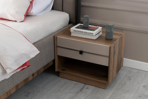 Graue Schlafzimmer Garnitur Doppelbett 2x Nachttische Holz Schminktisch