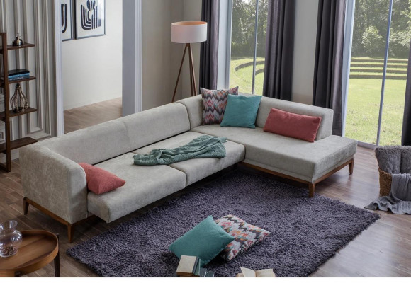 Graues Ecksofa L-Form Wohnlandschaft Wohnzimmer Couchen Luxus Sofas