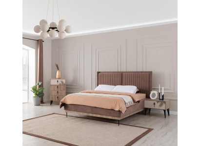 Braunes Schlafzimmer Doppelbett Designer Holz Moderne 2x Nachttische