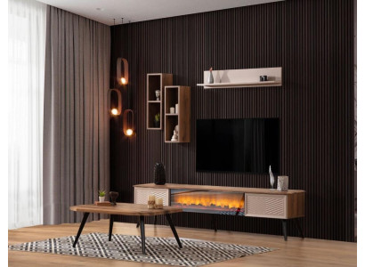Stilvolle Wohnzimmer Wohnwand Designer RTV Holz Couchtisch 2x Regale