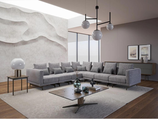 Neu Komplett Möbel Ecksofa L-Form Textil Einrichtung Wohnzimmer Holz Couchtisch