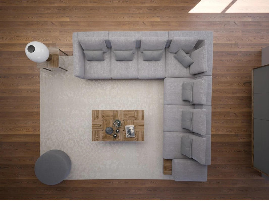 Luxus Set Wohnzimmer Textil Polstersofa L-Form Holz Couchtisch mit Beistelltisch