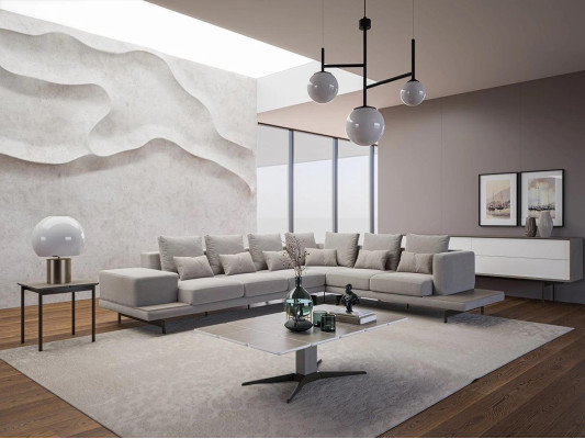 Polstermöbel Grau Sofa Couch L-Form Design Ecksofa Neu Wohnzimmer Couchtisch