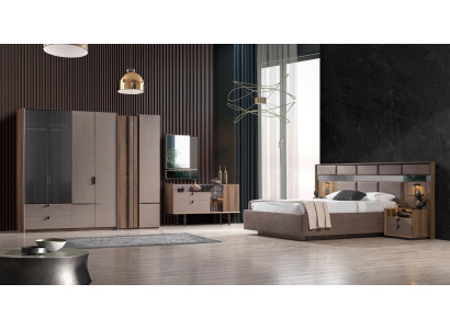  Exquisites Schlafzimmer-Set Bett 2 Nachttische Schminktisch Schrank neu