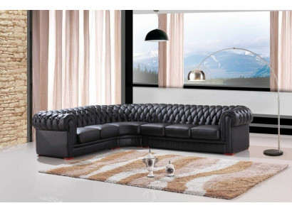 Chesterfield Ecksofa Eckcouch Designer Sofa Schwarz Couch 100% Leder 