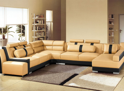 Leder Sofa Couch Polster Eck U Form Wohnlandschaft Eckgarnitur Sofas