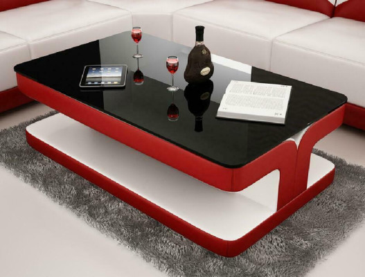 Sofatisch Design Wohnzimmer Leder Kaffee Glas Couch Polster Beistell