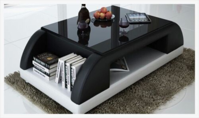 Modern Couch Polster Leder Tisch Wohnzimmer Beistell Glas Tische