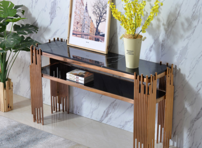 Designer Konsolentisch Holz Tisch Konsole Konsolentische Gold-Schwarz