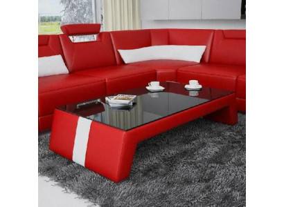 Moderner Wohnzimmer Couchtisch Tisch Beistell Glas Polster Leder Tische