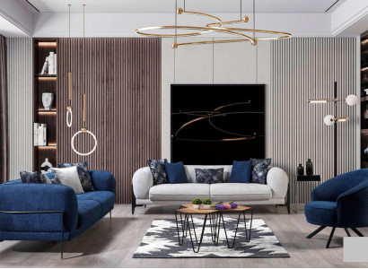 Luxus Sofagarnitur 3+3+1 Sitz Leder Modern Sofa Sessel Blau Sofas Set 3tlg Neu