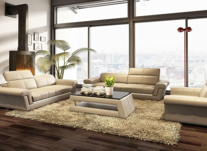 Designer Sofagarnitur Polster Ledersofa Couch Set Kombination 3+2+1