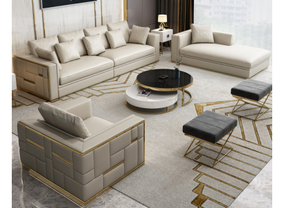 Design Luxus Sofagarnitur Leder Sofa Polster Couch Design Möbel Set