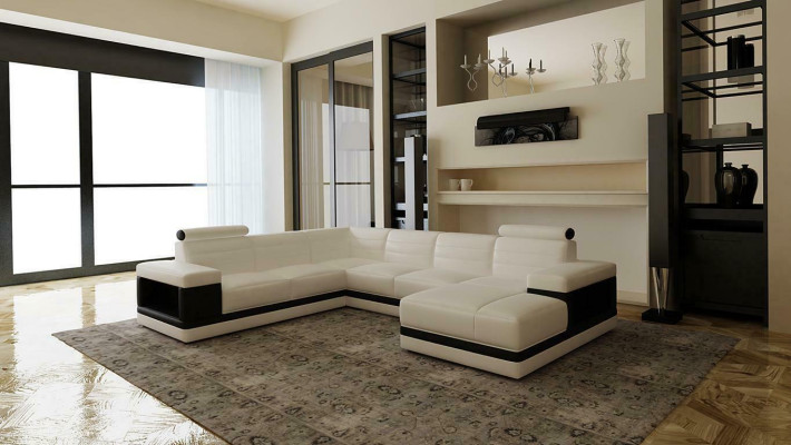 Ledersofa Couch Wohnlandschaft Ecksofa U-Form Design Modern Sofa