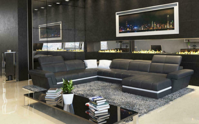 Ledersofa Couch Wohnlandschaft U-Form Design Modern Sofas Couchen