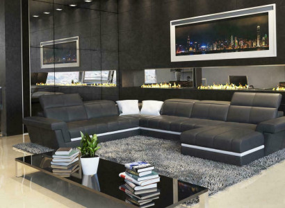 Ledersofa Couch Wohnlandschaft U-Form Design Modern Sofas Couchen
