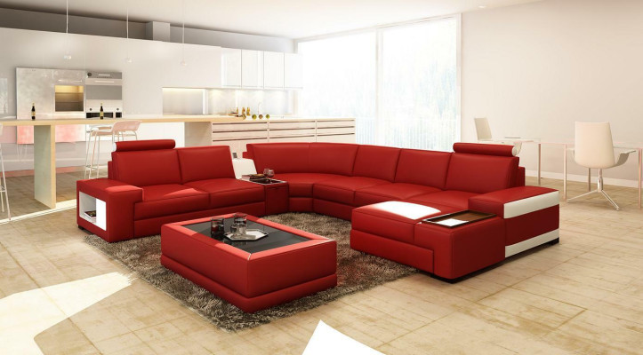 Ledersofa Couch Wohnlandschaft U-Form Design Modern Sofa 5103 Sofas