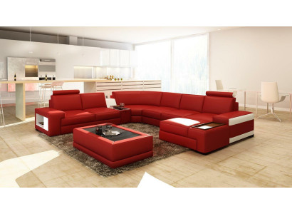 Ledersofa Couch Wohnlandschaft U-Form Design Modern Sofa 5103 Sofas